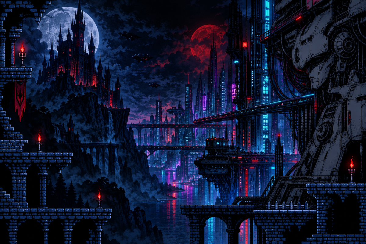 Bannière rétro gaming manga sombre
